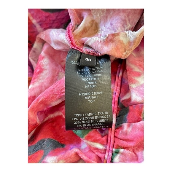 Isabel Marant $945 Floral Puff Sleeve Mirnao Ruched V Neck Top NWT Size 36 US 4 - Picture 11 of 11